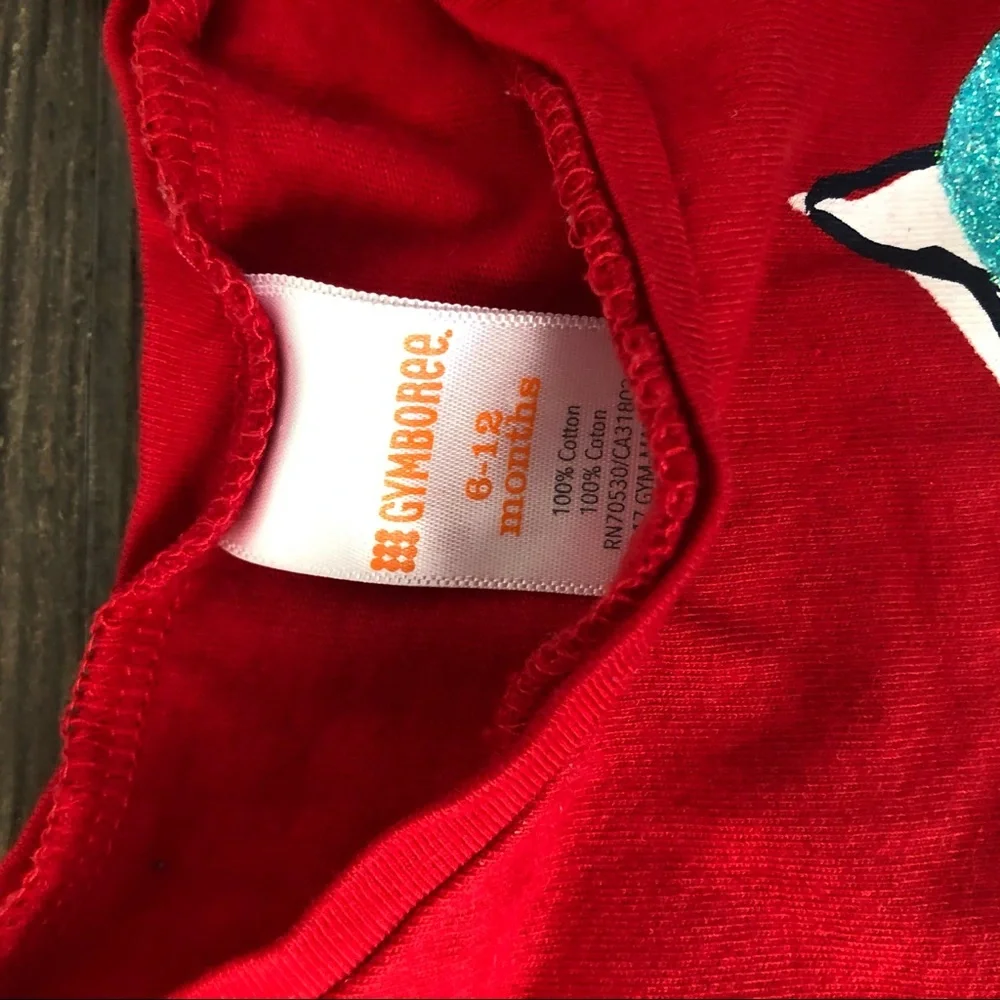 Gymboree 6-12Mos. Red Short Sleeve Cat Cotton Tee